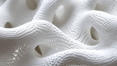 Detailed close-up highlights the subtle abstract waves texture of white soft fabric, adding a...