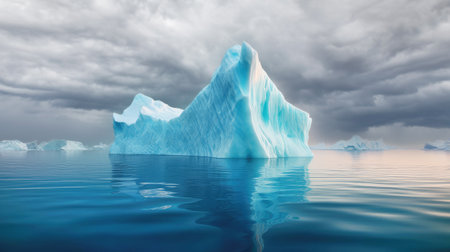 Melting iceberg in the ocean, polar ice caps. The concept of climate change, the loss of ice, and global warming. Banner. copyspace.の素材