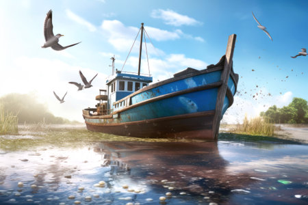 Pollution of the sea coast by oil spills. Negative human impact on the ocean. The problem of water pollution as a result of accidents of ships carrying oil.の素材