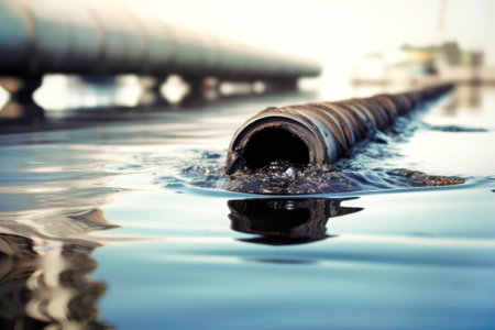 Dumping of toxic chemical wastes of dirty waters. The stream of dirty water highlights the danger of industrial waste. Concept need of Engineering solutions to protect the ecosystem.の素材