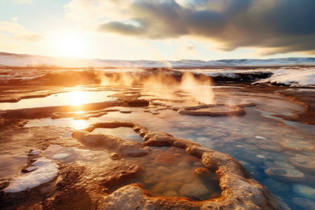 Thermal hot springs zone in Iceland. Healing Waters. Natural therapy for body and soul. Heat and minerals create an environment for physical and mental balance.の素材