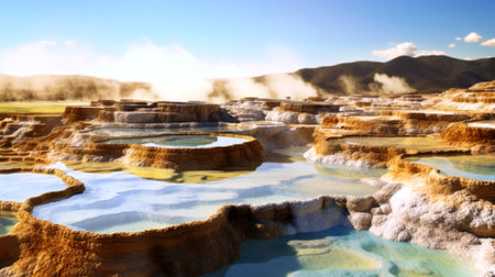 Thermal hot springs. Natural pools, heated by Earth's inner energy. A gift from nature for health and serenity.の素材