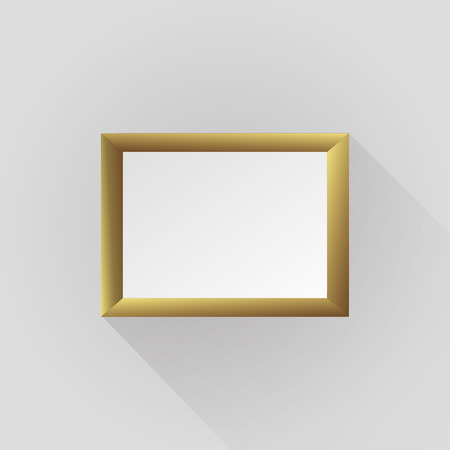 Gold frame. Beautiful simple golden design. Vintage style decorative border, isolated on white background. Deco elegant art object. Empty copy space for decoration, photo, bannerのイラスト素材