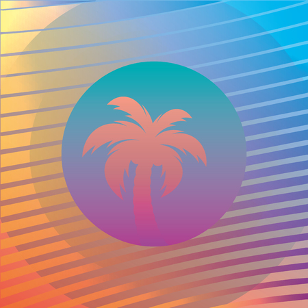Palm tree silhouettes on a gradient background sunset. Style of the 80's and 90's, web-punk, vaporwave, kitsch.のイラスト素材
