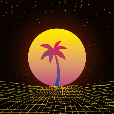 3D Background Illustration Inspired by 80's Scene, synthwave and retrowave music.のイラスト素材