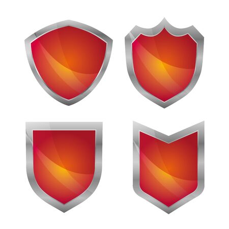 Red label and badges with silver border on white background.のイラスト素材