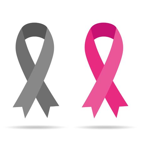 Pink Ribbons Set - Symbols of Breast Cancer Awareness Month isolated on white background.Vector illustration.のイラスト素材
