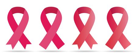 Pink Ribbons Set - Symbols of Breast Cancer Awareness Month isolated on white background.Vector illustration.のイラスト素材