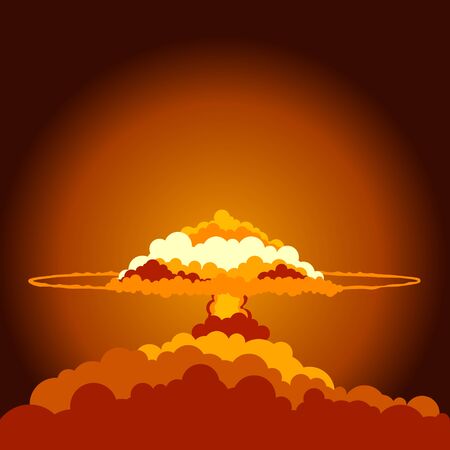 Vector illustration of bright nuclear explosion. Symbol of environmental protection and the dangers of nuclear energy. Nuclear explosions produce radiation and radioactive debris.のイラスト素材