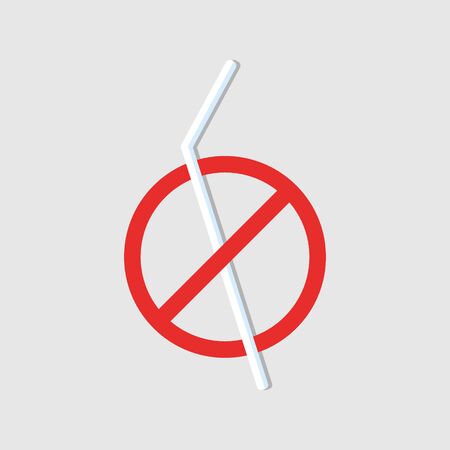 Vector Icon prohibitive sign of environmental themes. On the red warning sign, the crossed-out plastic tube and the text: NO PLASTIC.のイラスト素材