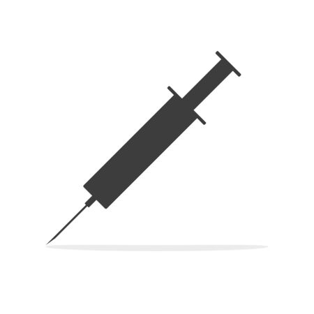 Medical syringe for injection. Flat style vector icon on white backgroundのイラスト素材
