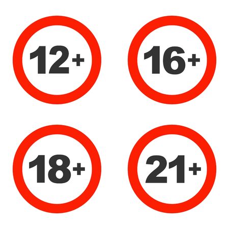 Age restriction signs isolated on a white background. Vector illustration.のイラスト素材