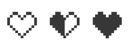 Pixel art set of hearts of life. Vector illustration isolated on white background.のイラスト素材
