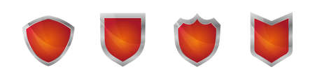 Red shield icons. Vector set. Flat illustrationのイラスト素材
