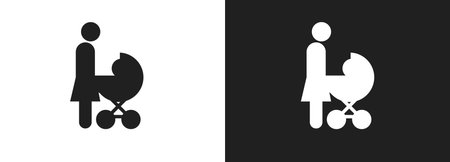 mother with stroller icon in simple icon style. Vector illustration on white and black backgroundのイラスト素材