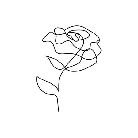 Floral vector logo one line art. Monoline minimalist outline drawing. Vector illustration isolated on white background.のイラスト素材