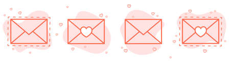 Set of festive pink envelopes. E-mail address. Holiday invitation envelope. Vector illustration.のイラスト素材