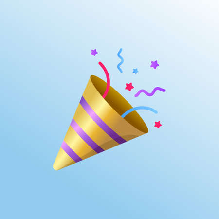 Realistic confetti party popper icon, fireworks logo, cap. Vector illustration.のイラスト素材