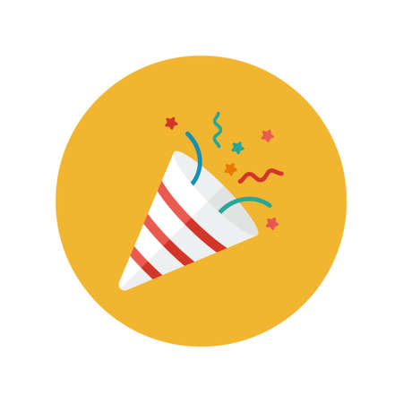 confetti party popper icon, fireworks   cap, flat design. Vector illustration isolated on white backgroundのイラスト素材