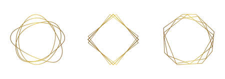 Set of gold frames on a white background. Geometric figures. Modern gold stripes.のイラスト素材