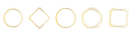 Set of gold frames on a white background. Geometric figures. Modern gold stripes. Vector illustrationのイラスト素材