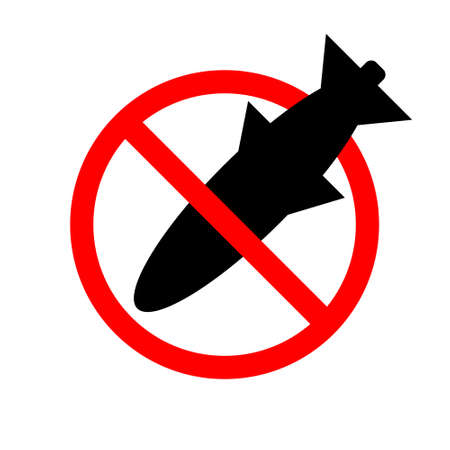 Stop bombing black sign, icon, symbol, logo in red circle isolated on white background.のイラスト素材