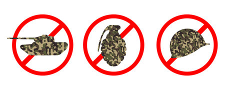 Set of prohibition bomb icon, stop war, stop grenade.