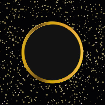 Golden sparkling round frame with gold glitter on a black background. golden frame. vector illustrationのイラスト素材