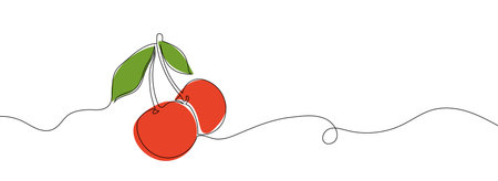 Cherry fruits continuous line drawn isolated on white background. vector illustration