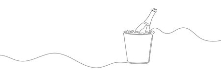 A bottle of champagne in a bucket of one line. Continuous line drawing of champagne bottle in ice bucket. vector illustrationのイラスト素材