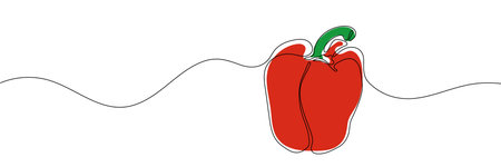 Bell pepper in continuous line drawing style. vector illustrationのイラスト素材
