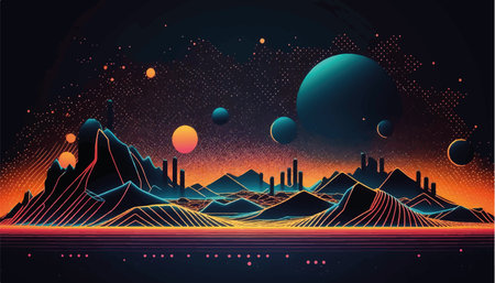 Abstract mountains landscape with stars on the horizon. Futuristic landscape background. vector illustrationのイラスト素材