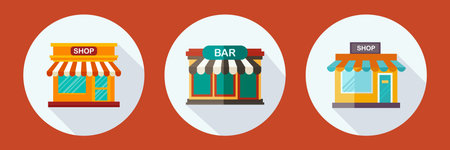 Store icon set on white background. flat design. vector illustration
