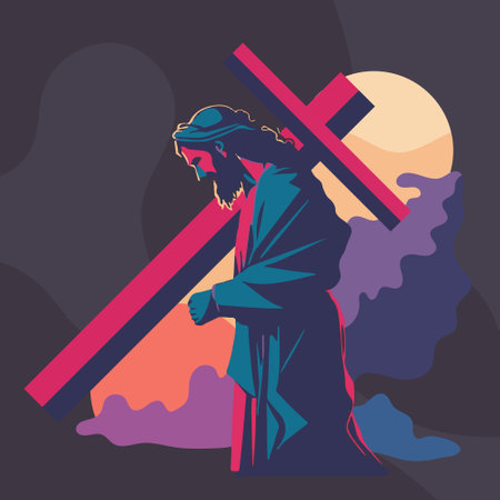 Jesus carries the cross. Illustration. vector illustrationのイラスト素材