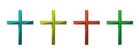 Set of colored religious blue cross on a white background. Christianity logo. vector illustrationのイラスト素材