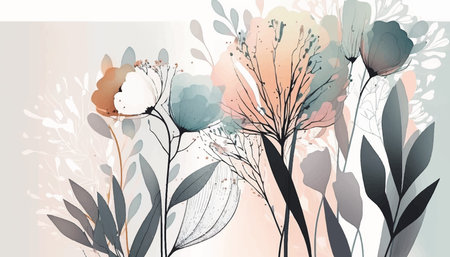 floral background decorated with blooming flowers and leaves. Flat illustration .Vector illustrationのイラスト素材