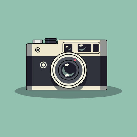 Flat icon vintage camera with shadow on blue background. vector illustrationのイラスト素材
