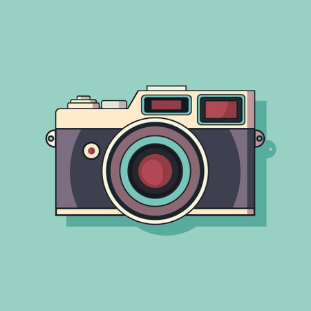 Flat icon vintage camera with shadow on blue background. vector illustrationのイラスト素材
