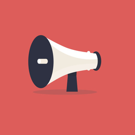 Poster with megaphone. Flat design bullhorn on a red background. vector illustrationのイラスト素材