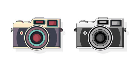 Set flat icon vintage camera with shadow on white background. vector illustrationのイラスト素材