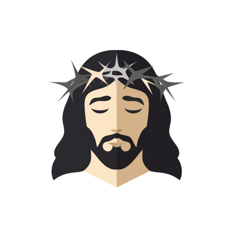 face of Jesus Christ with crown of thorns, flat design isolated. vector illustrationのイラスト素材