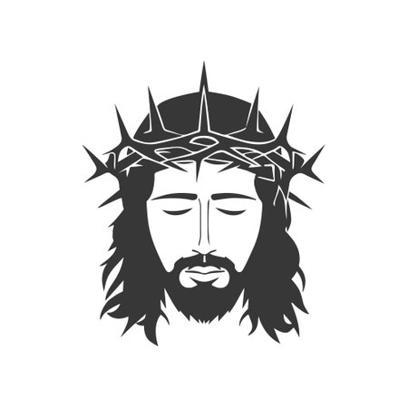 Jesus Christ with crown of thorns, flat design on white background. vector illustrationのイラスト素材