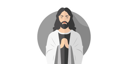 Jesus Christ with prayer, flat design isolated on white background. vector illustrationのイラスト素材