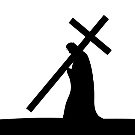 Jesus carries the cross silhouette on a white background. vector illustrationのイラスト素材