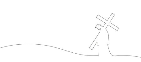 drawing of jesus christ carrying the cross drawn continuous line. vector illustration. vector illustrationのイラスト素材