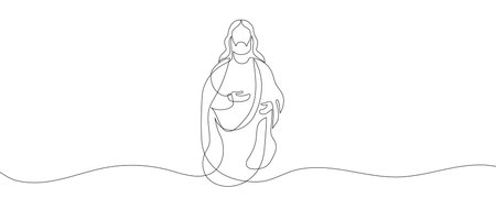 Continuous line drawing of Jesus Christ, son of God, biblical easter illustration. vector illustrationのイラスト素材