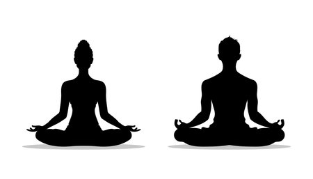 Woman sitting in lotus yoga pose. Continuous one line drawing on white background. vector illustrationのイラスト素材