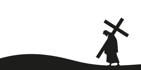 Jesus carries the cross silhouette on a white background. vector illustrationのイラスト素材