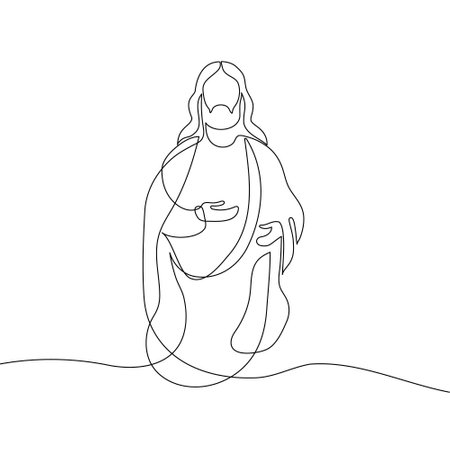 Continuous line drawing of Jesus Christ, son of God, biblical easter illustration.のイラスト素材