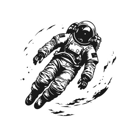 Astronaut in space. A man in a suit on the background of an infinite universe. Monochrome logo on a white background. vector illustrationのイラスト素材
